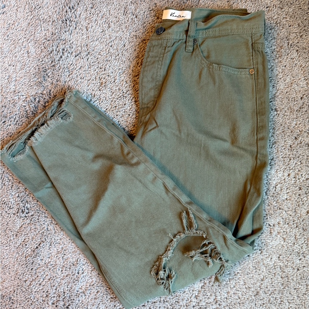 KanCan Olive Distressed Jeans